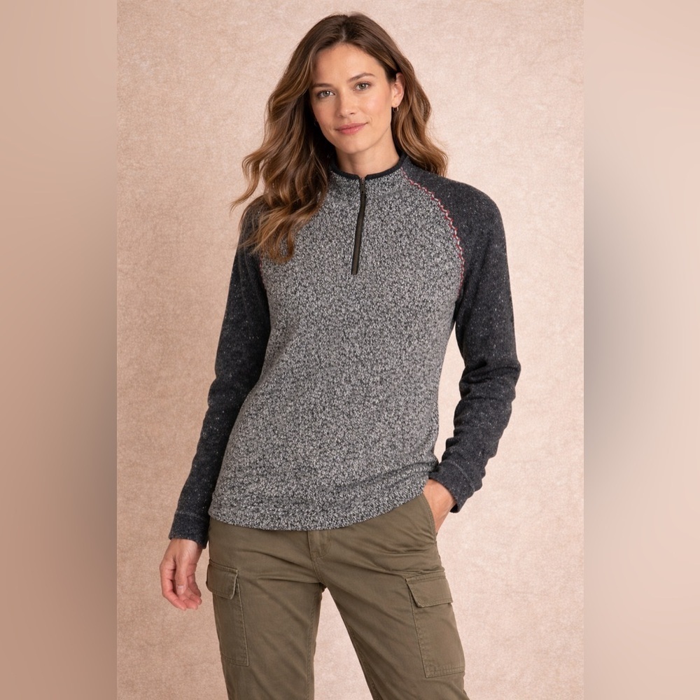 Woolrich Charcoal Gray Half Zip Knit Sweater Outdoor Casual Gorp Core Hiking L